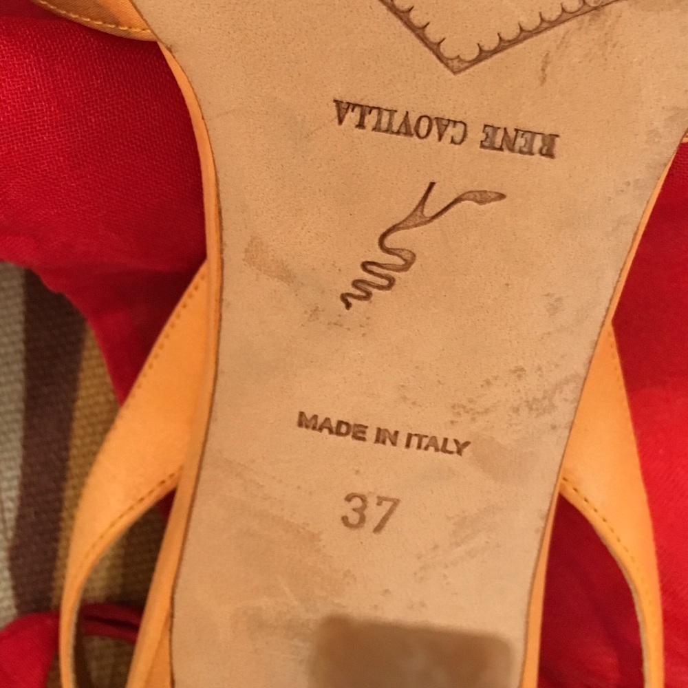 RENE CAOVILLA ORANGE SATIN HIGH HEEL SANDALS SZ 37 - Picture 5 of 8